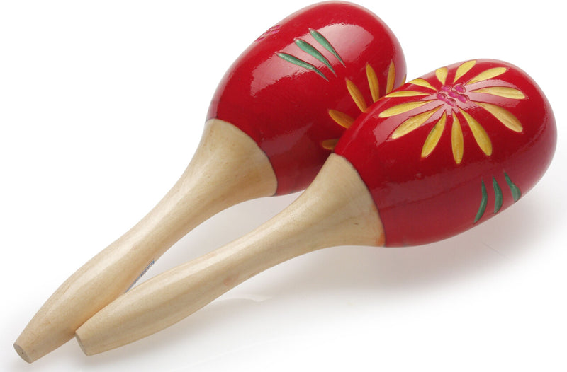 Stagg Oval Wooden Maracas, Red Flower, 16 cm