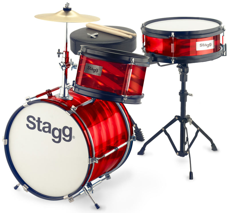 Stagg 3-piece junior drum set with hardware, 8" / 10" / 12"- Red - Metronome Music Inc.