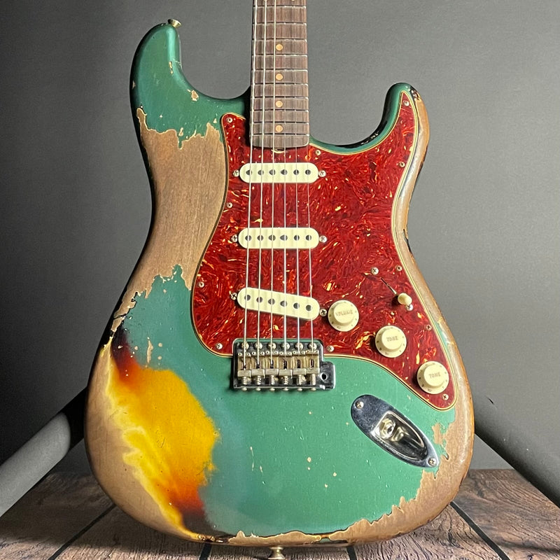 Fender Custom Shop LTD Roasted 1961 Stratocaster, Super Heavy Relic- Aged Sherwood Green Metallic over 3-Color Sunburst (7lbs 10oz) - Metronome Music Inc.