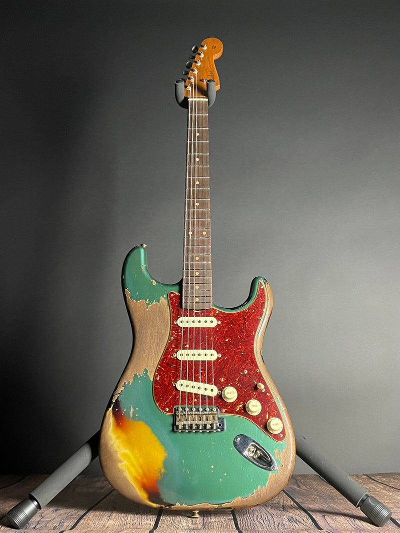 Fender Custom Shop LTD Roasted 1961 Stratocaster, Super Heavy Relic- Aged Sherwood Green Metallic over 3-Color Sunburst (7lbs 10oz) - Metronome Music Inc.
