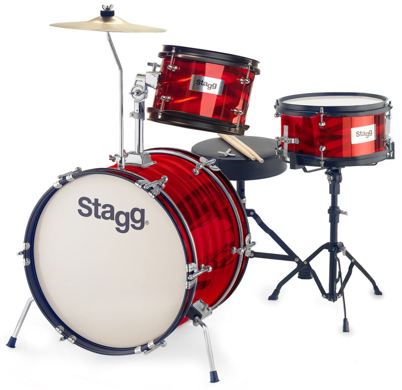 Stagg 3-piece junior drum set with hardware, 8" / 10" / 16"- Red - Metronome Music Inc.