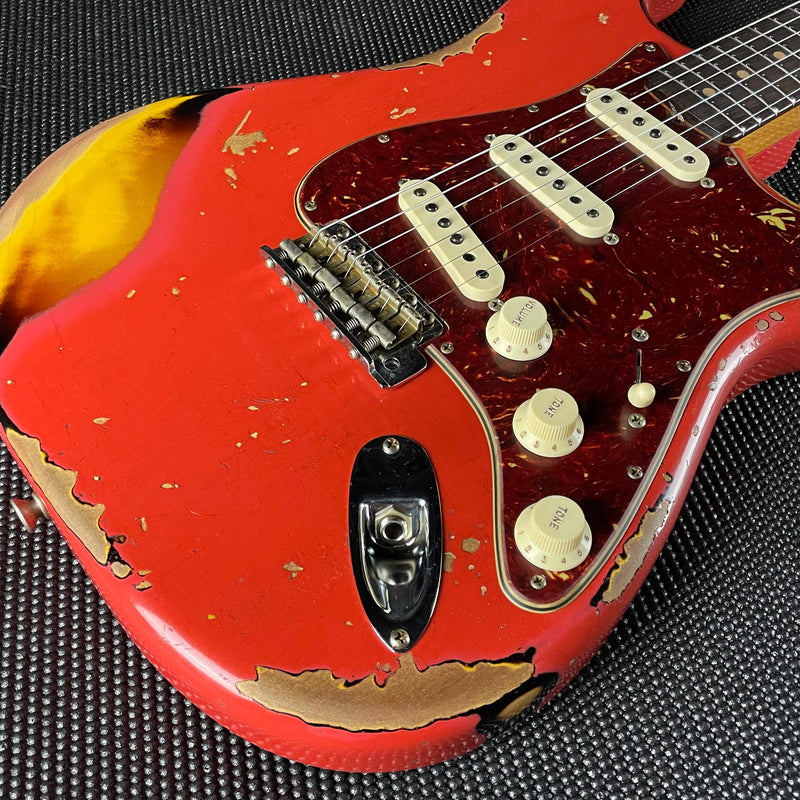 Fender Custom Shop LTD 1961 Stratocaster, Heavy Relic- Aged Fiesta Red over 3-Color Sunburst (7lbs 14oz) - Metronome Music Inc.