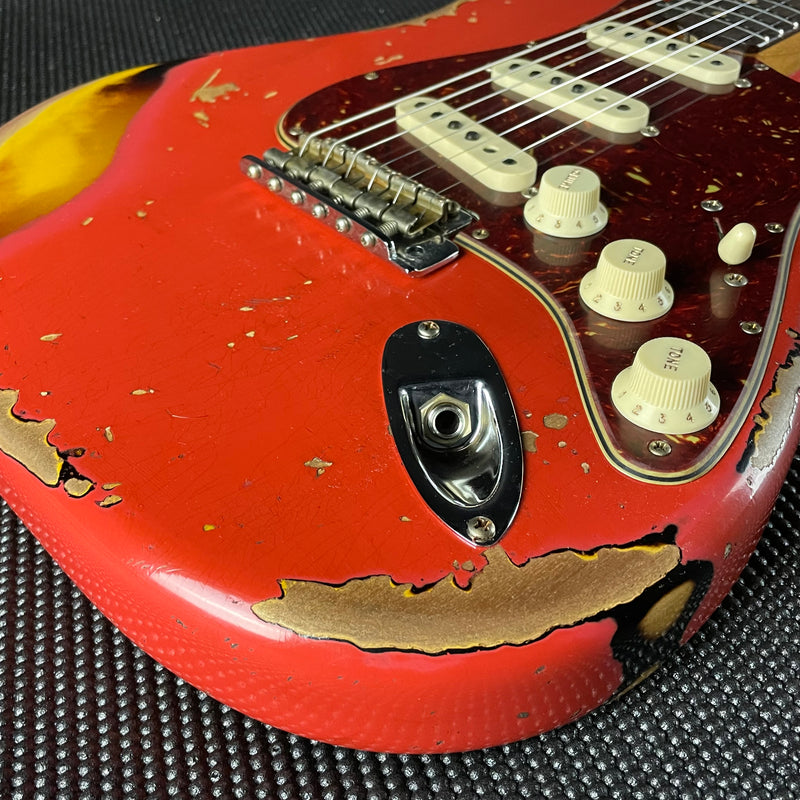 Fender Custom Shop LTD 1961 Stratocaster, Heavy Relic- Aged Fiesta Red over 3-Color Sunburst (7lbs 14oz) - Metronome Music Inc.