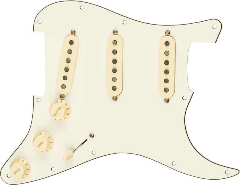 Fender Pre-Wired Strat Pickguard, Custom Shop Custom '69 SSS, Parchment 11 Hole PG - Metronome Music Inc.