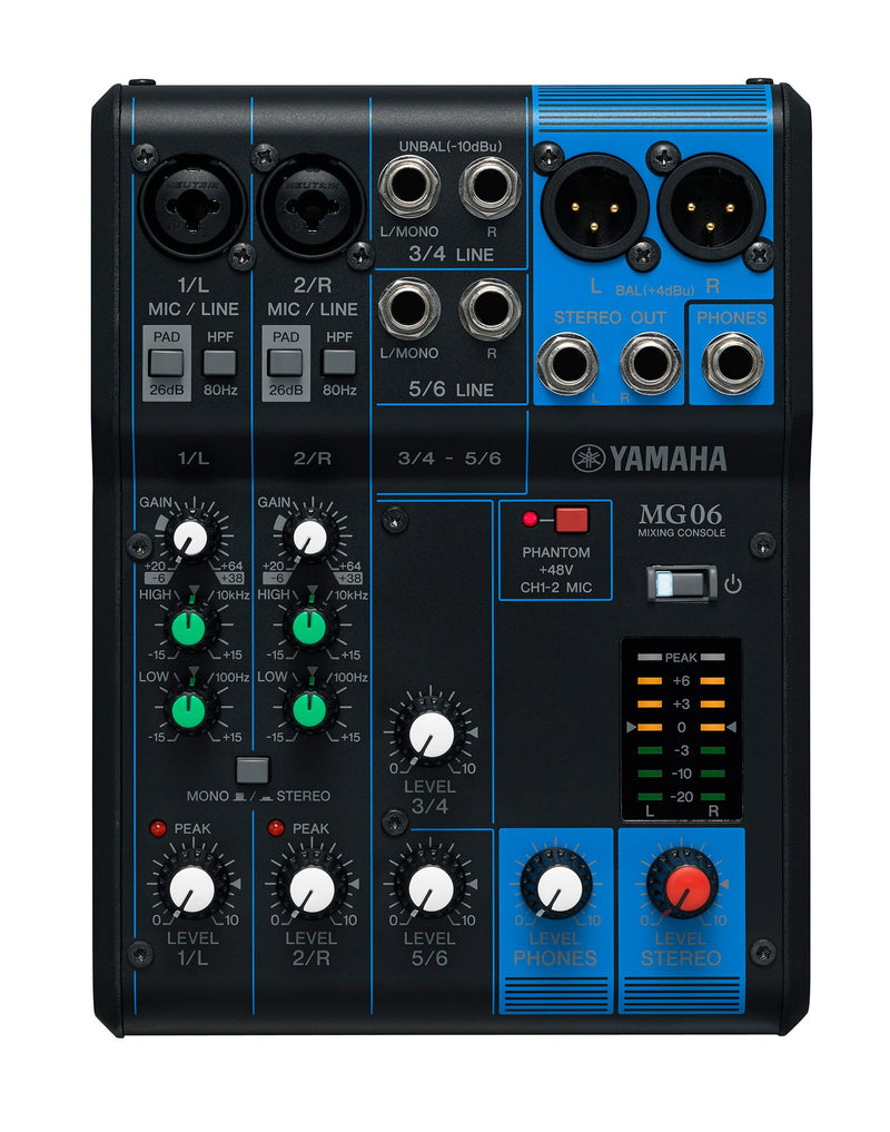 Yamaha 6-Channel Analog Mixer MG06 - Metronome Music Inc.