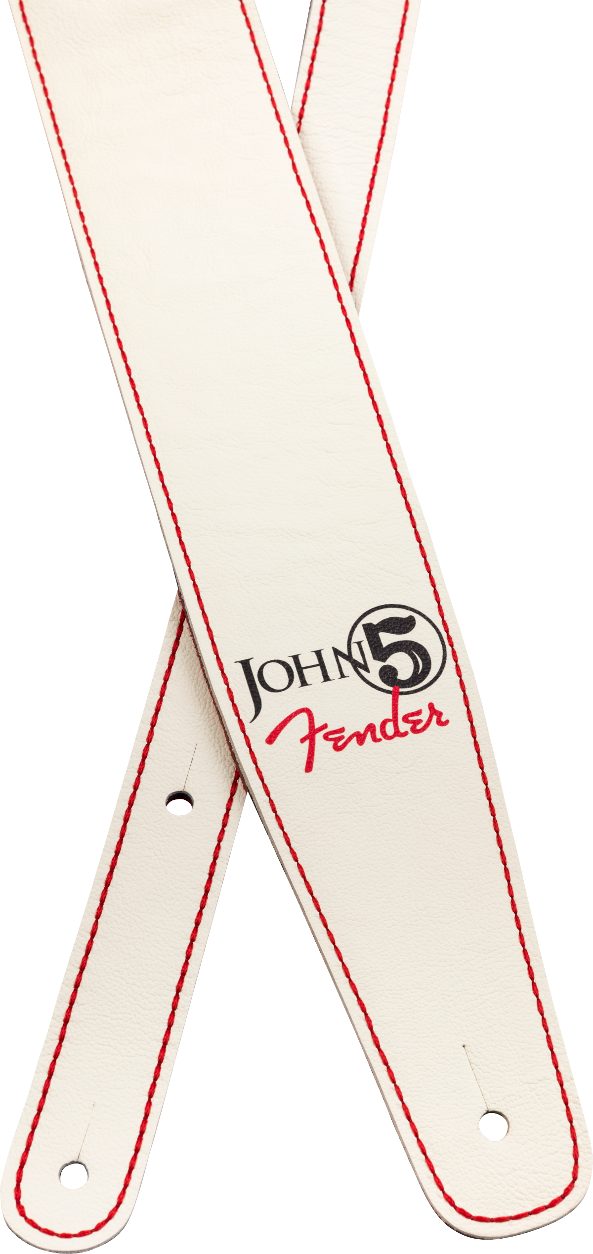 FENDER  John 5 Leather Strap, White and Red