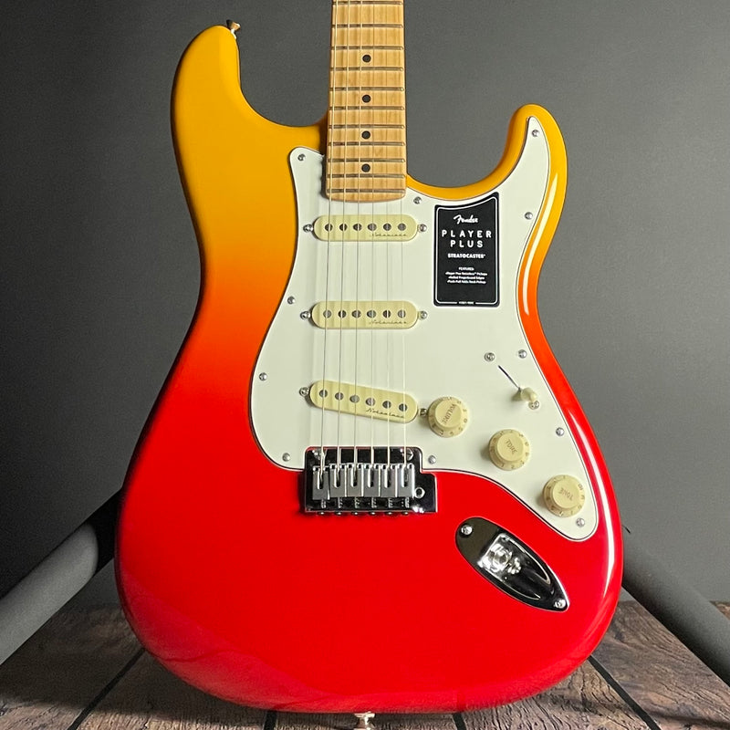 Fender Player Plus Stratocaster, Maple Fingerboard- Tequila Sunrise (MX22048334) - Metronome Music Inc.