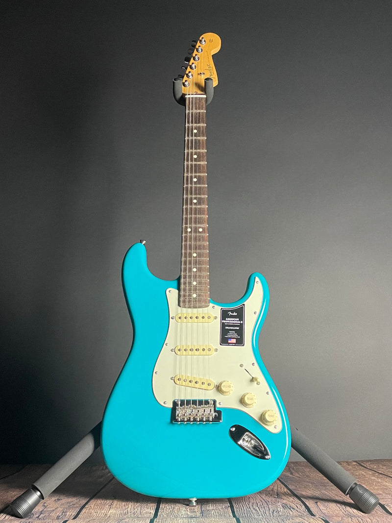 Fender American Professional II Stratocaster, Rosewood Fingerboard- Miami Blue (MINT) - Metronome Music Inc.