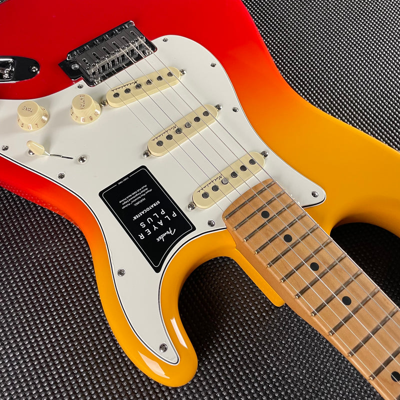Fender Player Plus Stratocaster, Maple Fingerboard- Tequila Sunrise (MX22048334) - Metronome Music Inc.
