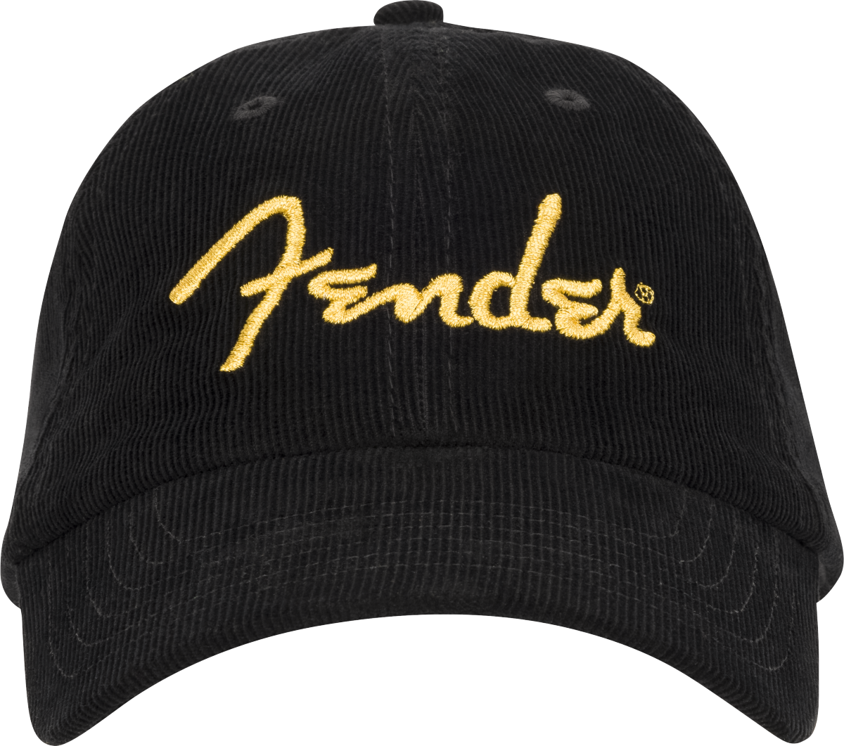 Fender Gold Spaghetti Logo Corduroy Baseball Hat, Black, One Size