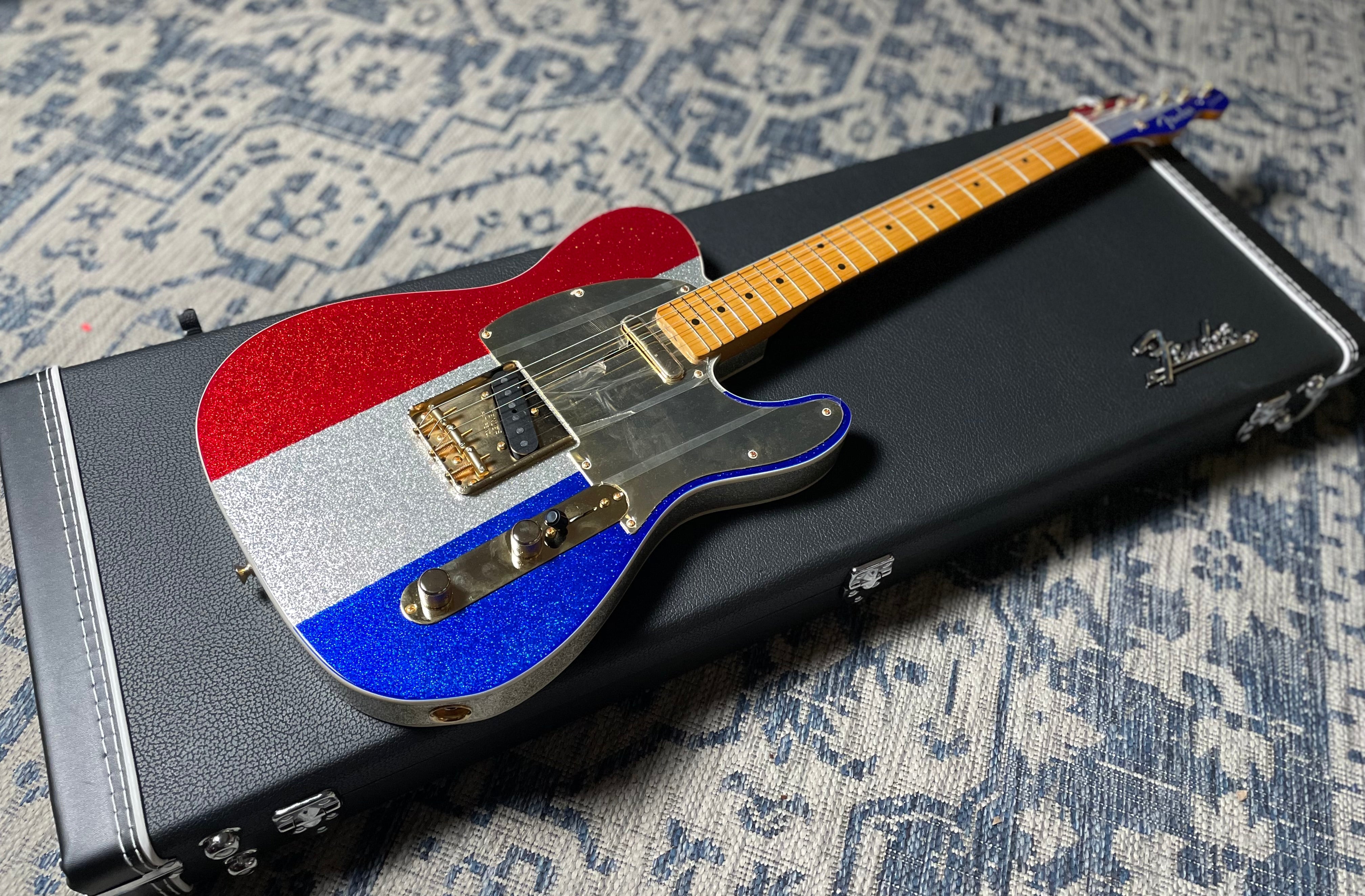 Fender Buck Owens Telecaster, Maple- Red, Silver and Blue Sparkle (7lbs 12oz)