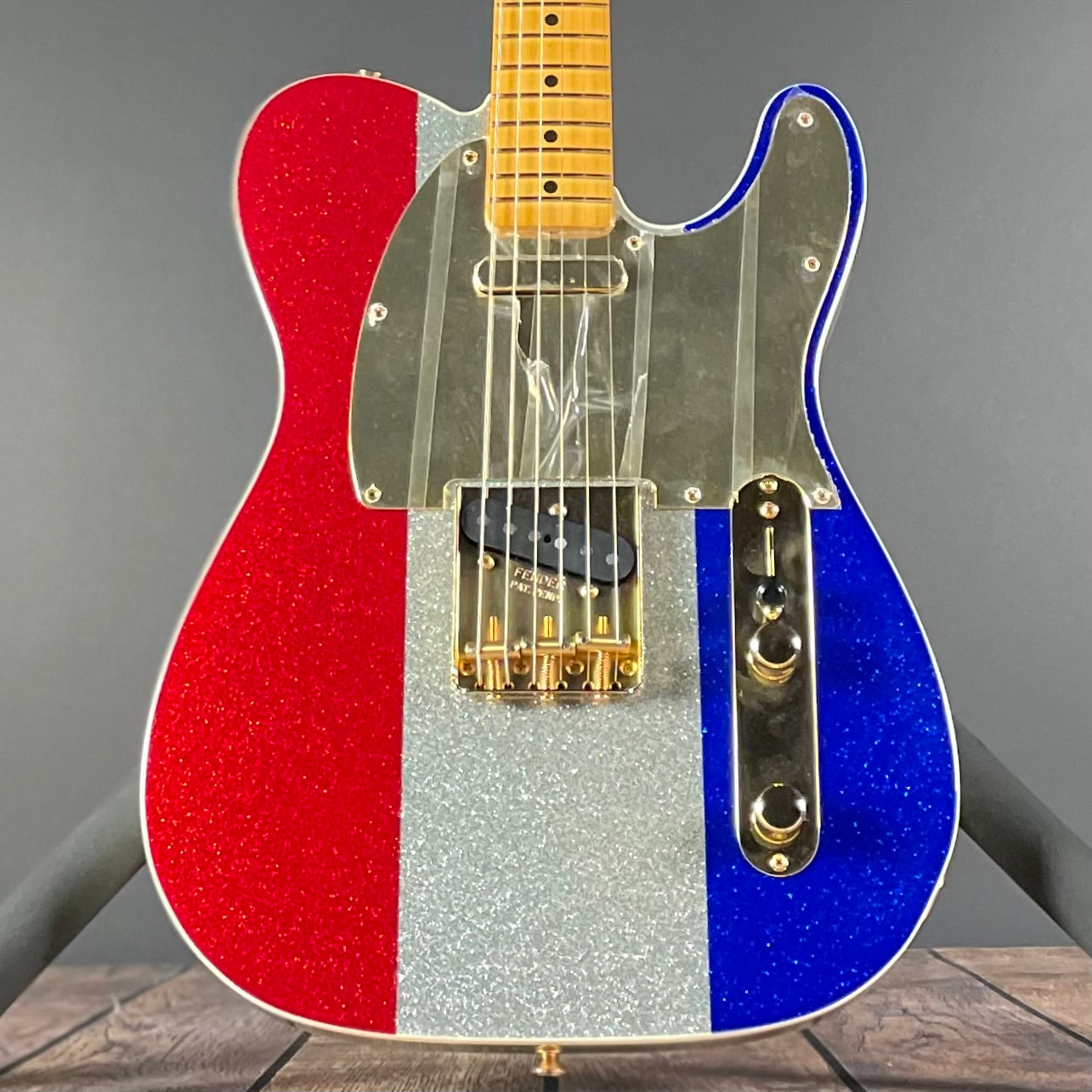 Fender Buck Owens Telecaster, Maple- Red, Silver and Blue Sparkle (7lbs 12oz)