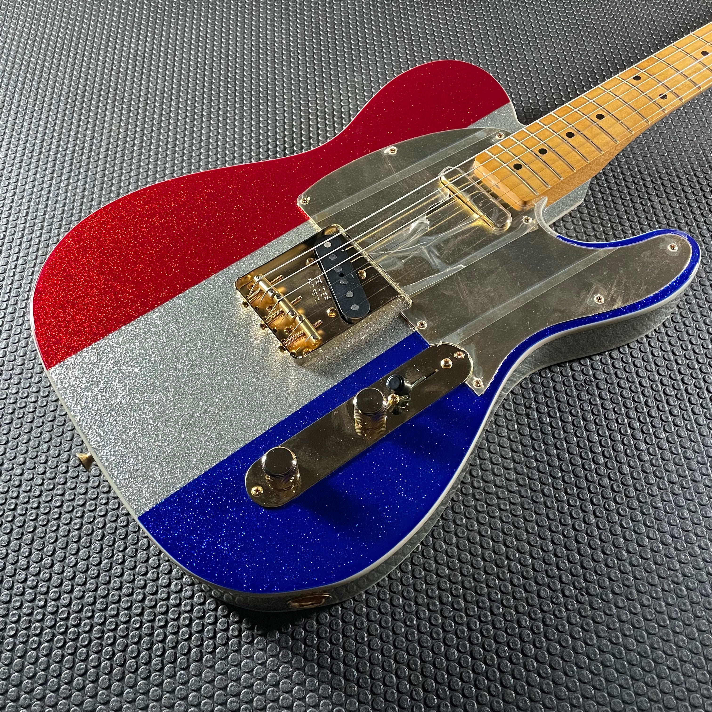 Fender Buck Owens Telecaster, Maple- Red, Silver and Blue Sparkle (7lbs 12oz)