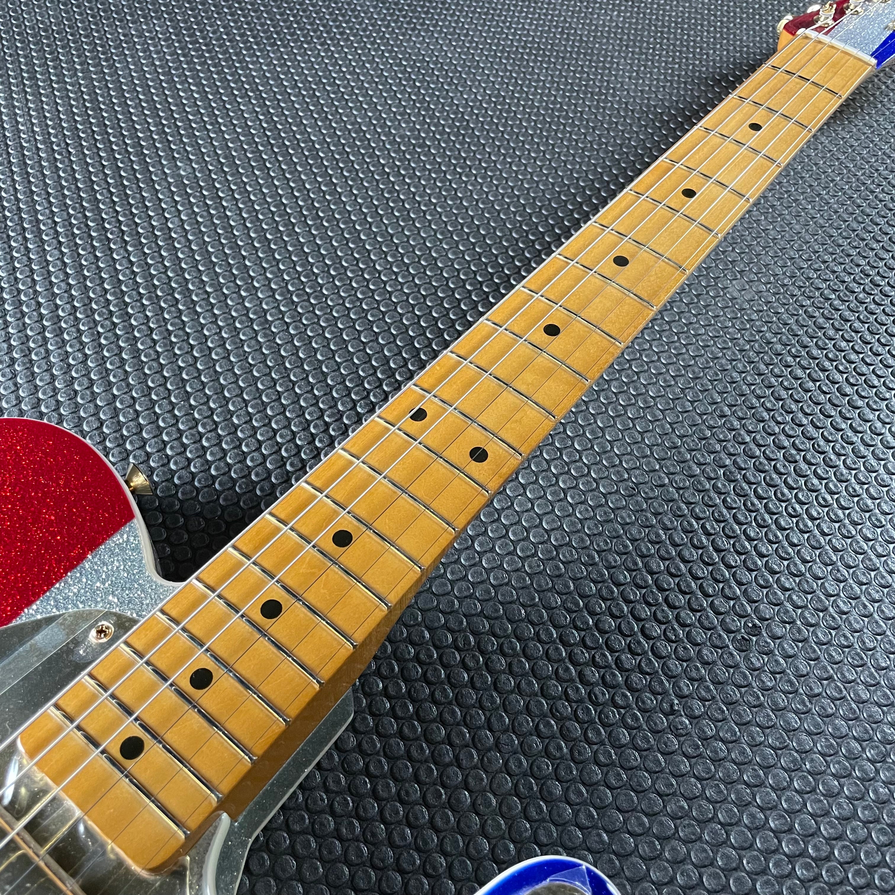 Fender Buck Owens Telecaster, Maple- Red, Silver and Blue Sparkle (7lbs 12oz)