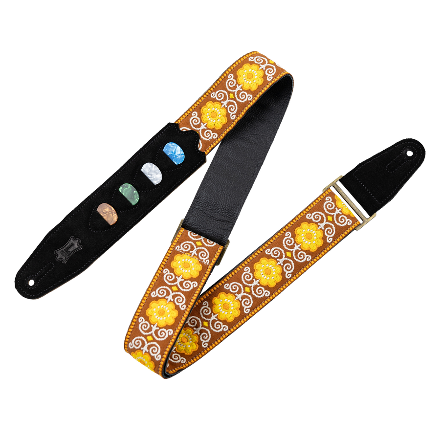 Levy's Original Hootenanny Series Guitar Strap, Pick Holder - Jacquard Yellow