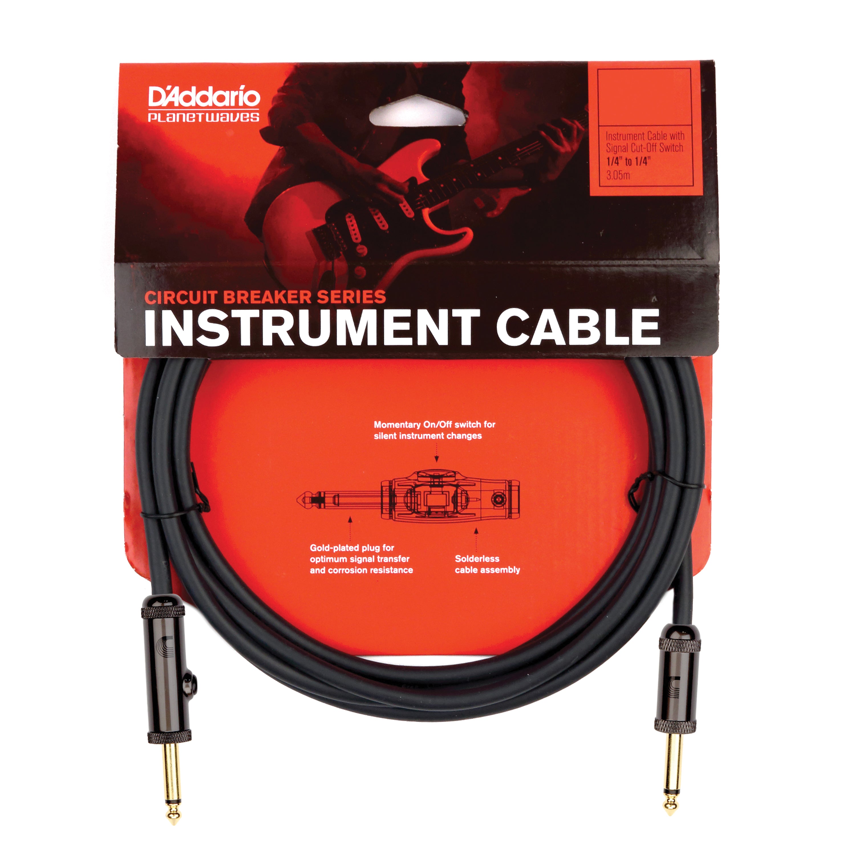 D'Addario Circuit Breaker Momentary Mute Instrument Cable, 10 Feet