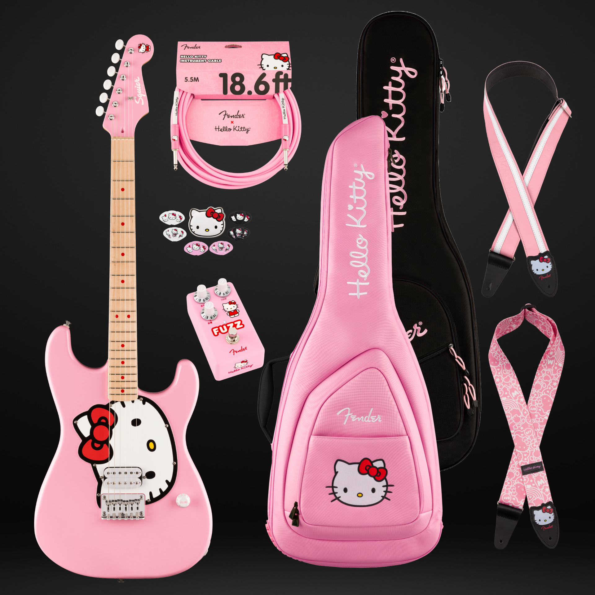 Fender x Hello Kitty Full Collection - Stratocaster, Fuzz Pedal & Accessories 2024