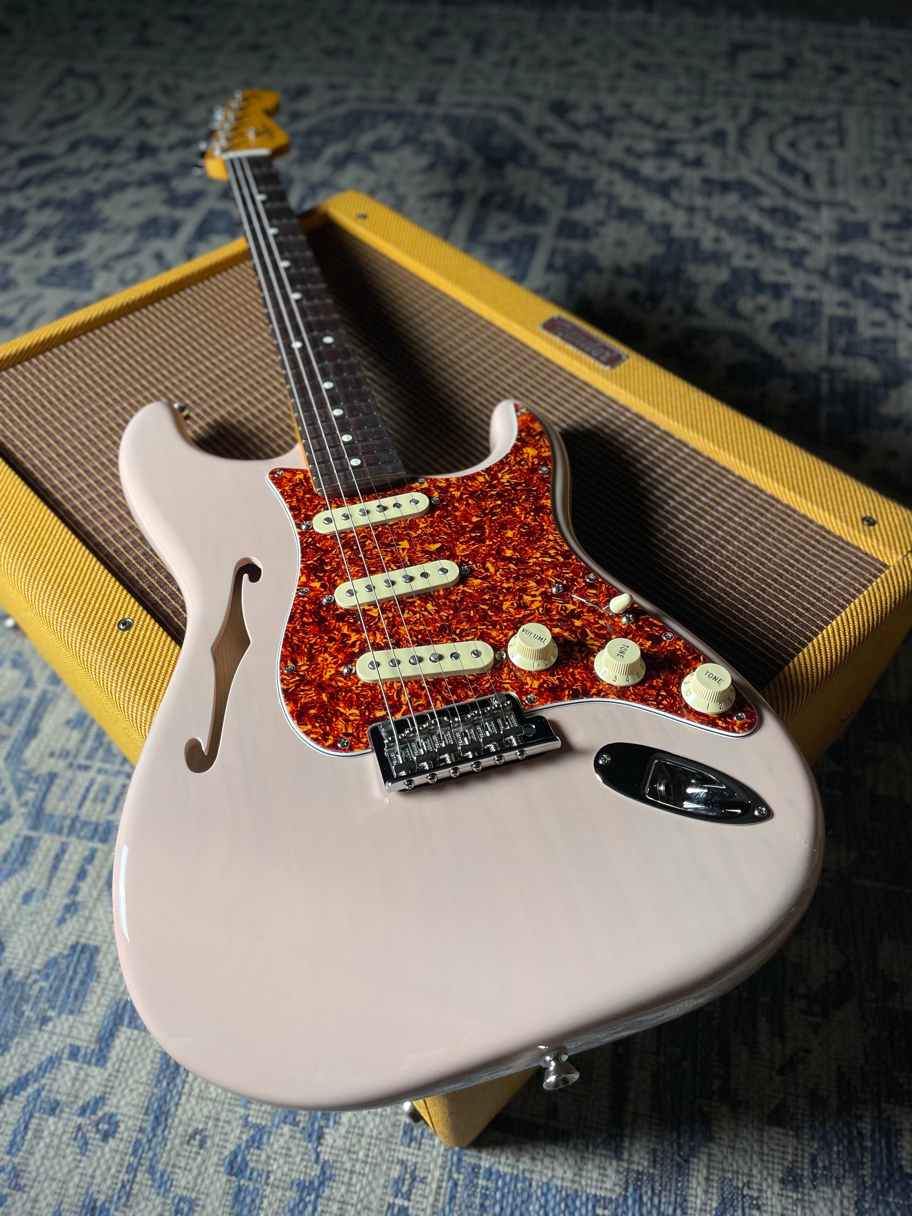 Fender American Professional II Stratocaster, Thinline, Rosewood-Transparent Shell Pink (US240016511) - Metronome Music Inc.