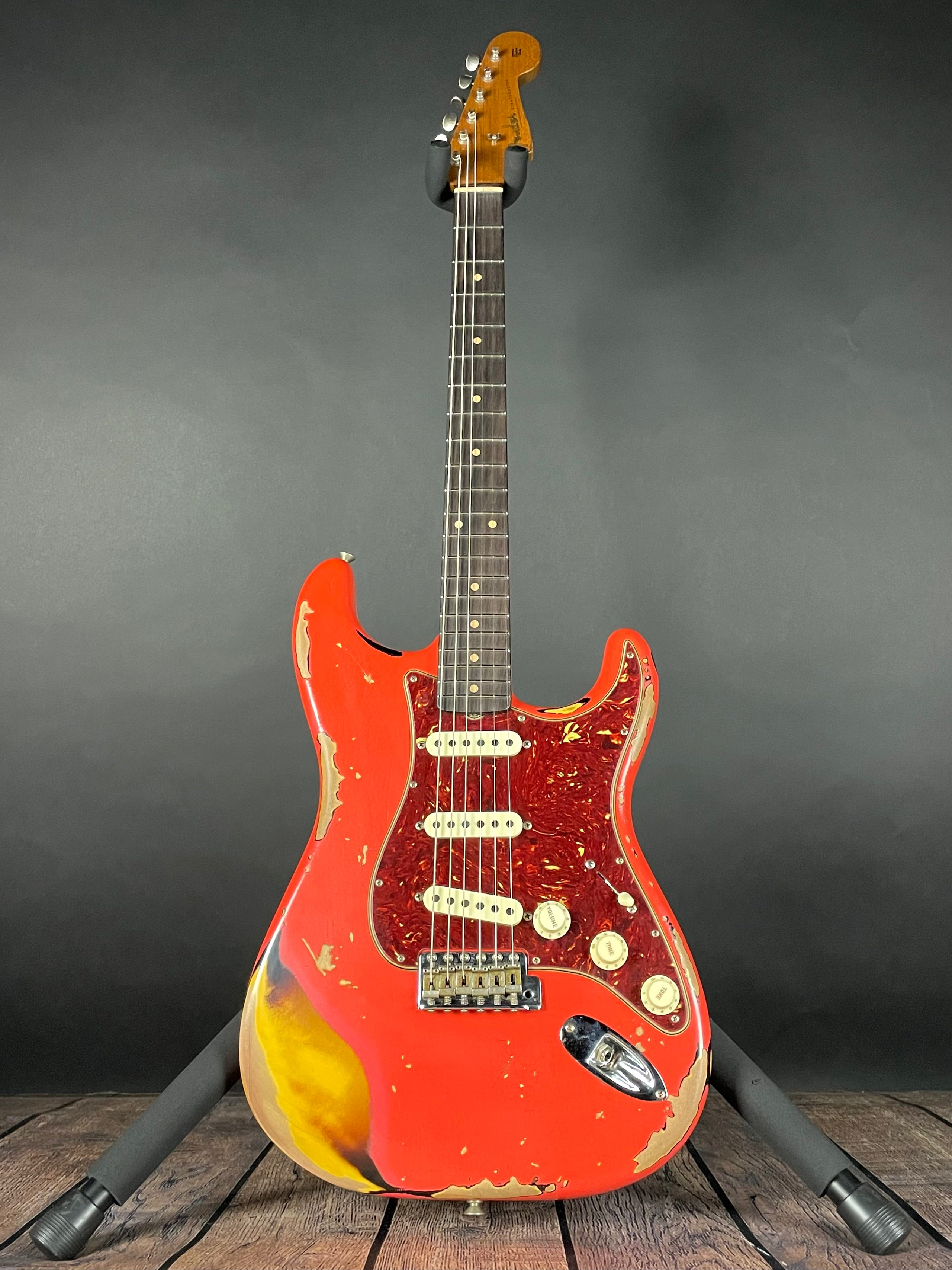 Fender Custom Shop LTD 1961 Stratocaster, Heavy Relic- Aged Fiesta Red over 3-Color Sunburst (7lbs 14oz) - Metronome Music Inc.