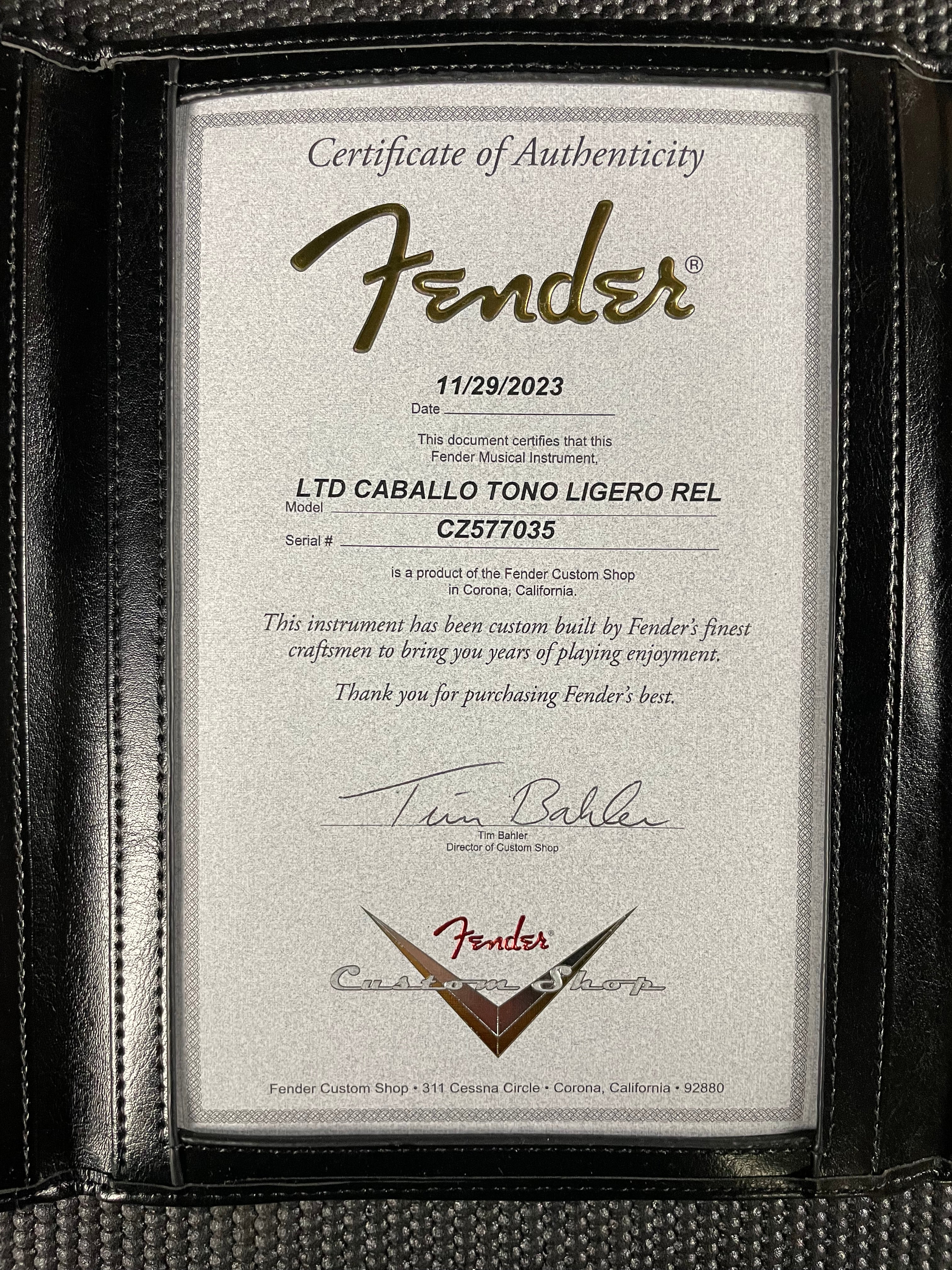 Fender Custom Shop LTD Caballo Tono Ligero, Relic- Aged Black (6lbs 9oz) - Metronome Music Inc.