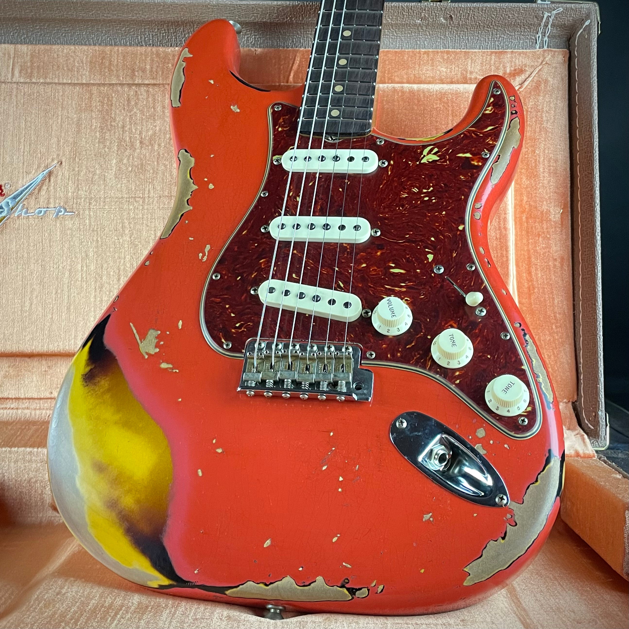 Fender Custom Shop LTD 1961 Stratocaster, Heavy Relic- Aged Fiesta Red over 3-Color Sunburst (7lbs 14oz) - Metronome Music Inc.