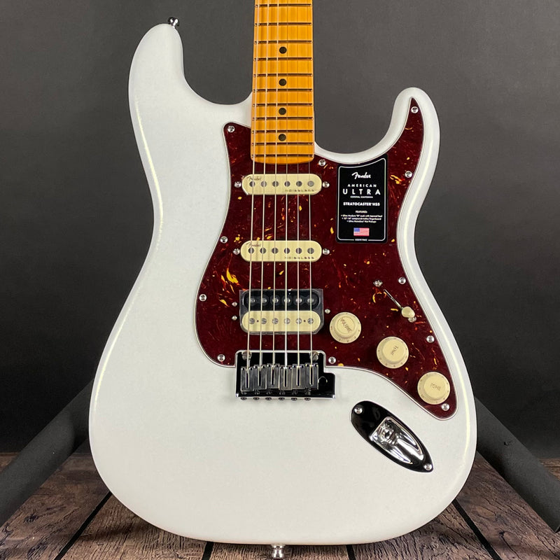 Fender American Ultra Stratocaster HSS, Maple Fingerboard- Arctic Pearl (US23009889) - Metronome Music Inc.