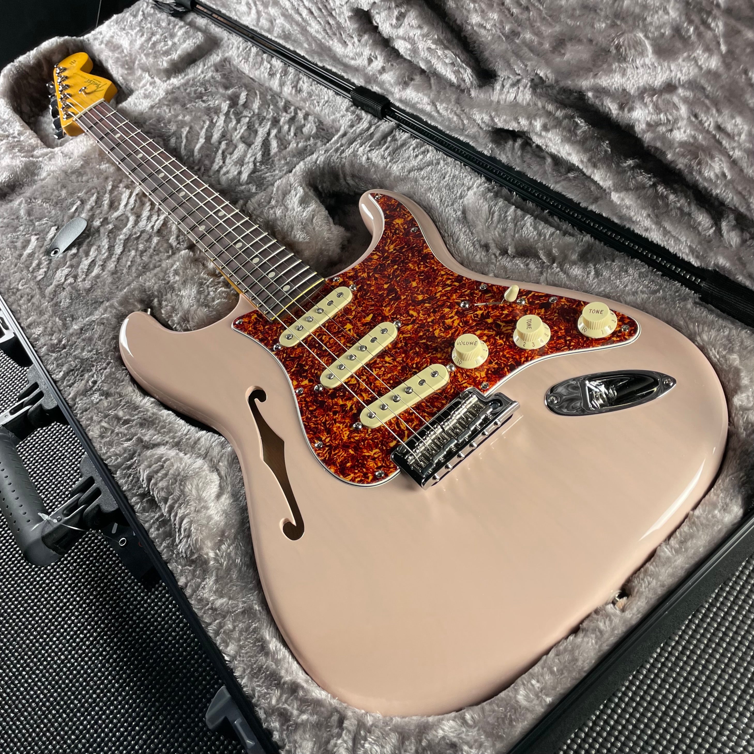 Fender American Professional II Stratocaster, Thinline, Rosewood-Transparent Shell Pink (US240016511) - Metronome Music Inc.