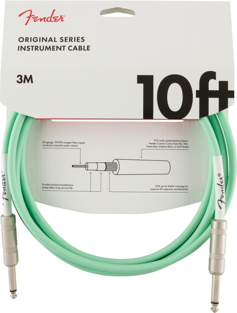 Fender Original Series Instrument Cable, Surf Green- 10ft - Metronome Music Inc.
