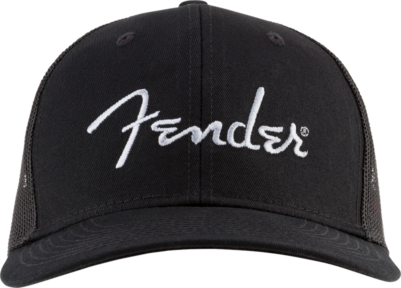 Fender Silver Thread Logo Snapback Trucker Hat, Black, One Size
