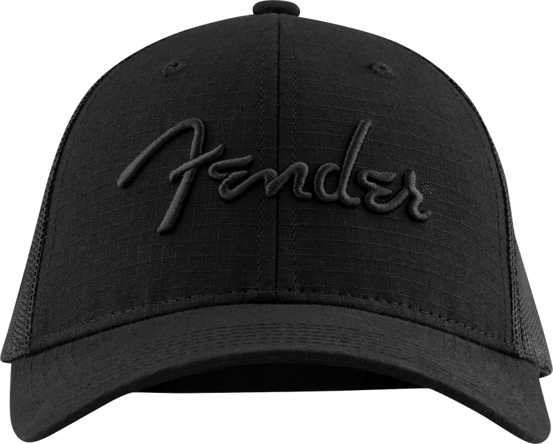 FENDER 6 Panel Mesh Back Pick Pocket Hat, Black Gorra de béisbol