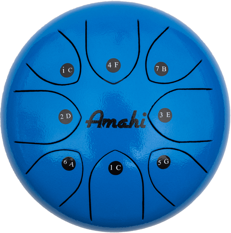 Amahi 8″ Steel Tongue Drum- Blue - Metronome Music Inc.