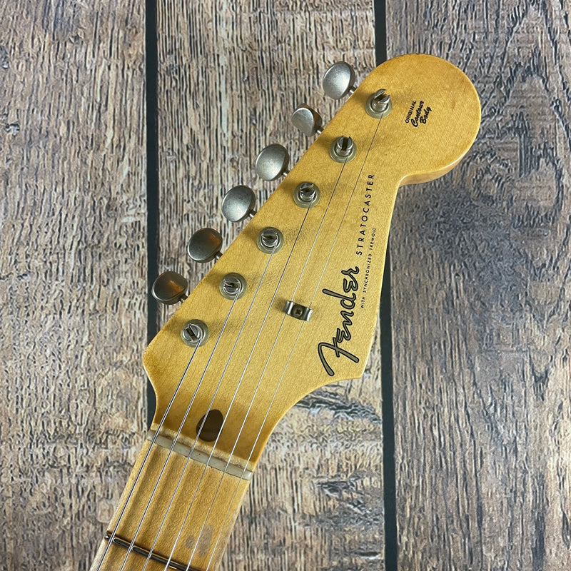 Fender Custom Shop '58 Stratocaster, Kyle Mcmillin Masterbuilt- Aged Olympic White/Chocolate 3TS (7lbs 5oz) - Metronome Music Inc.