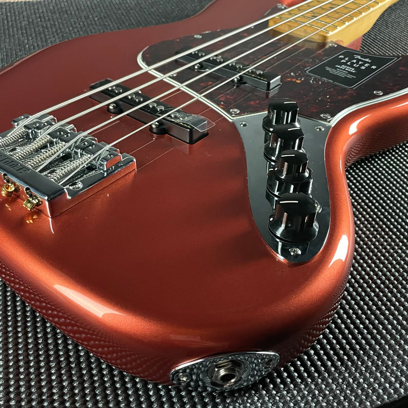 Fender Player Plus Jazz Bass, Maple- Aged Candy Apple Red (MX22055326) - Metronome Music Inc.
