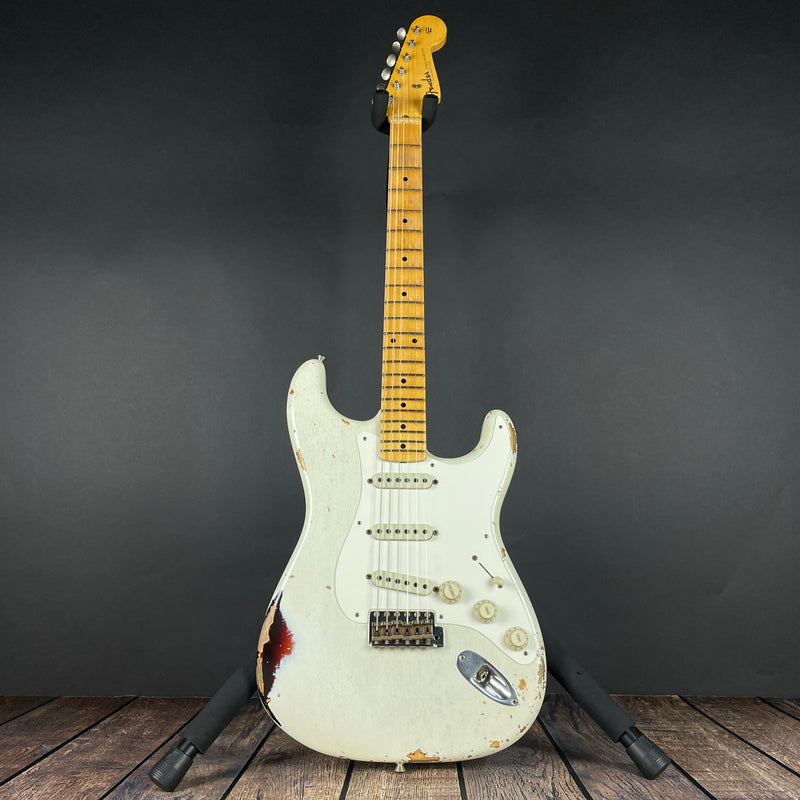 Fender Custom Shop '58 Stratocaster, Kyle Mcmillin Masterbuilt- Aged Olympic White/Chocolate 3TS (7lbs 5oz) - Metronome Music Inc.