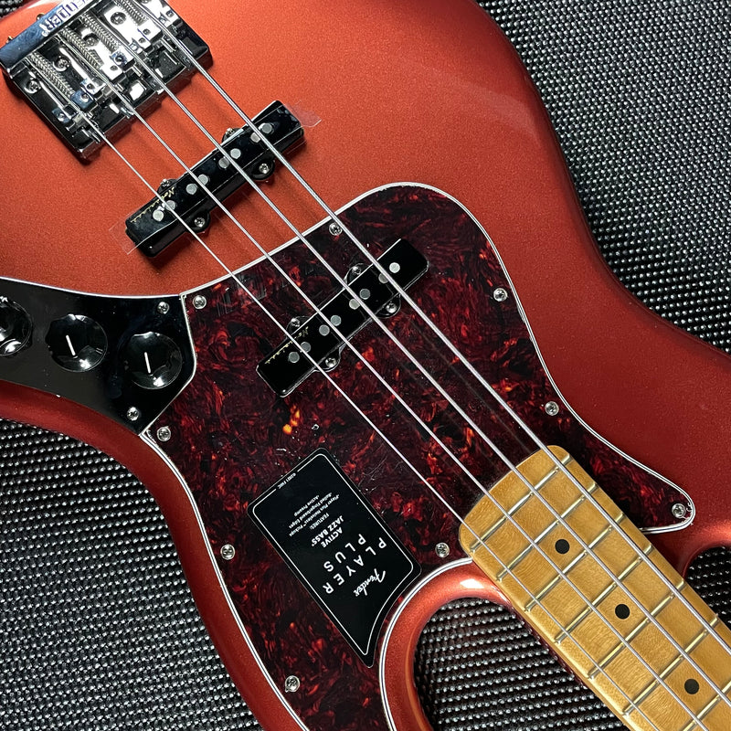 Fender Player Plus Jazz Bass, Maple- Aged Candy Apple Red (MX22055326) - Metronome Music Inc.