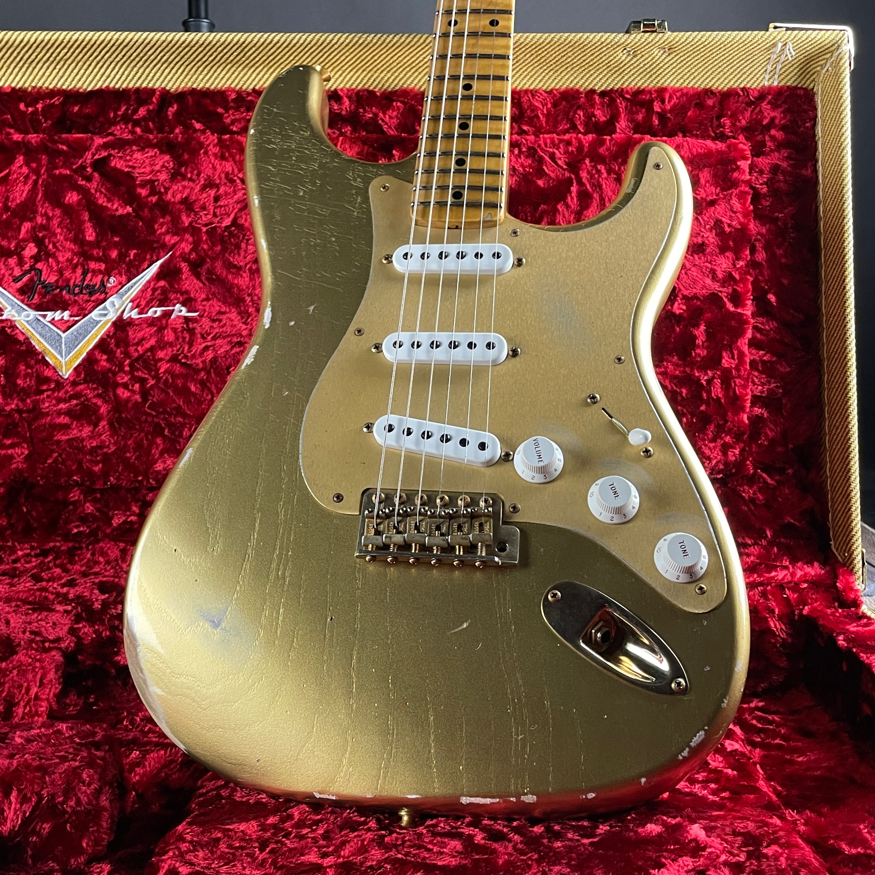 Fender Custom Shop LTD 1955 "Bone Tone" Stratocaster, Relic- Aged HLE Gold (7lbs 12oz) - Metronome Music Inc.